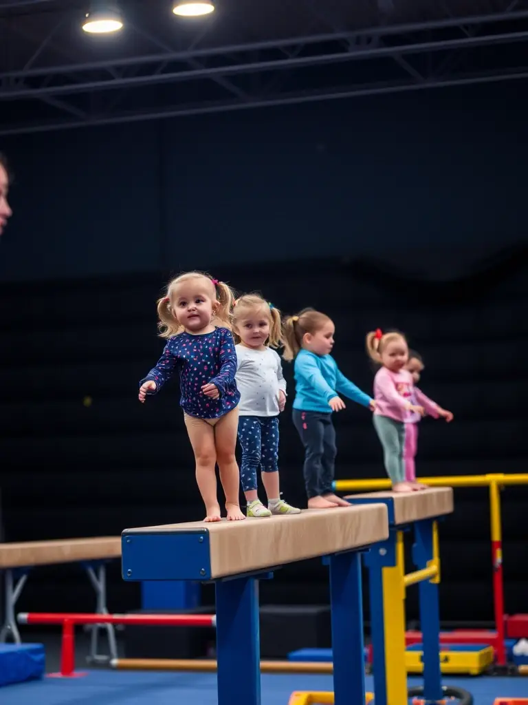 Teenagers, aged 14-16, are practicing more advanced gymnastic routines, such as flips and handstands, on the balance beam and uneven bars at Avenir Gym MLO, under the supervision of a coach.