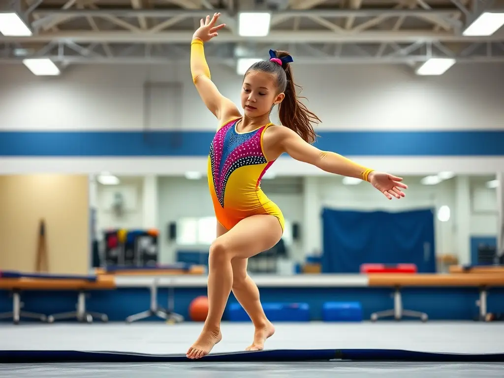 An action shot of female gymnasts performing complex routines on the uneven bars during a competition. The image captures the strength, precision, and artistry of competitive artistic gymnastics.